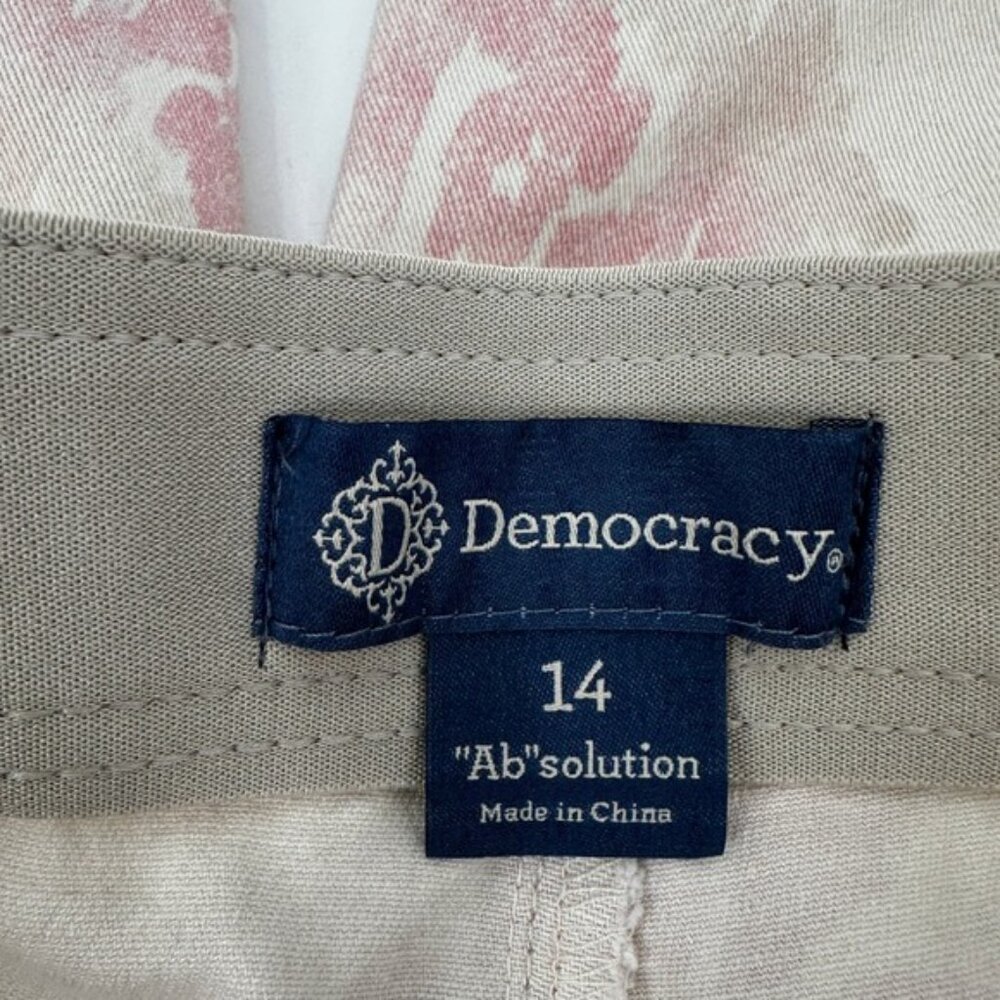 Democracy Absolution Floral Cargo Cropped Pants Pink Cream Size 14 Stretch Denim - Picture 3 of 11
